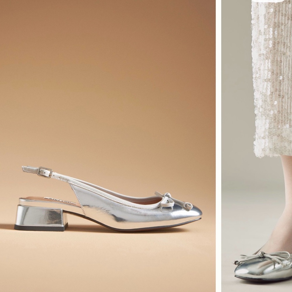 Anthropologie Bibi Lou Suzy Slingback Heels silver size 9 NWOT